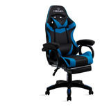 Cadeira Gamer Azul preto Healer Level Reclina Com Apoio Pés