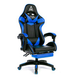 Cadeira Gamer Escritório Rija Racer Plus Preto E Azul Com Estofado De Couro Sintético