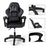Cadeira Gamer Giratoria Em Couro Sintético Apoio Lombar Ergonômica Reclinável Texfine