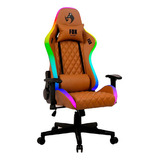 Cadeira Gamer Rgb Fox Racer Marrom Iluminação Led C Som