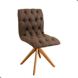 Cadeira Giratória Lia Mesa De Jantar Capitonê Pés Madeira Assento Suede Marrom Desenho Do Tecido Liso