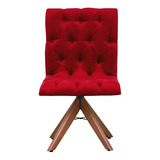 Cadeira Giratória Lia Mesa De Jantar Capitonê Pés Madeira Assento Suede Vermelho Desenho Do Tecido Liso