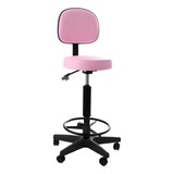Cadeira Mocho Alto Com Encosto Secretária Rosa Bebe Estrutura Preto Assento Rosa claro