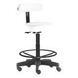 Cadeira Mocho Alto Com Encosto Slim Podologo Branco