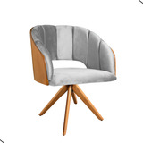 Cadeira Para Mesa Jantar Giratória Madeira Poltrona Nicole Estrutura Da Cadeira Castanho Assento Veludo Cinza Claro Desenho Do Tecido Liso