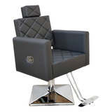 Cadeira Poltrona Reclinável P Barbeiro Maquiagem Salão Cor Preto Acetinado Forma Da Base Quadrada