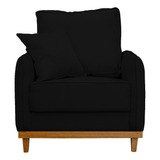Cadeira Poltrona Sala Base Madeira Conforto Luxo Linho Preto