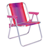 Cadeira Praia Infantil Mor Alumínio Até 30kg Piscina Campo Cor Rosa