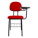Cadeira Universitária Secretária C Porta Livros Canhota Cor Vermelho
