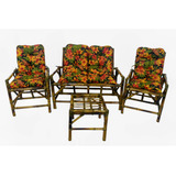 Cadeiras De Bambu Conjunto Completo Com Mesinha E Almofadas