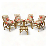 Cadeiras E Mesa Bambu C Lindas Almofadas 4 Lugares Jardim