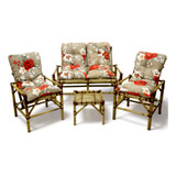 Cadeiras E Mesa De Bambu Jogo Completo Jardim Flor Marrom