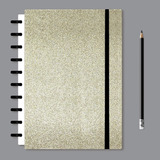 Caderno Criativo Glitter Dourado Grande A4 Discos Pretos