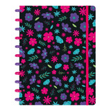 Caderno De Disco Inteligente Grande Flores Pink Roxo Preto