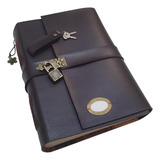 Caderno Diário Cadeado Couro A5 300 Folhas Envio Imediato