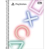 Caderno Espiral Capa Dura Universitário 1 Matéria PlayStation 80 Folhas Capa Branca Icones Diagonal Tilibra
