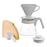 Cafeteira Hario Kit V60 Cinza Claro jarra Suporte E Filtro 