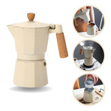 Cafeteira Italiana Bege 3 Xícaras Cabo Madeira Café Expresso