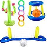 Cagemoga 3 Conjuntos De Boia Inflável Para Piscina Inclui Cesta De Basquete Inflável Para Piscina Rede Flutuante De Vôlei Anel De Cacto Jogo Para Crianças E Adultos Atividades Aquáticas De Verão 