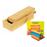 Caixa 50 Giz Colorido Apagador Quadro Lousa Com Porta Giz