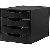 Caixa Arquivo Gaveteiro Organizador Escritório Módulo Easy Box MDF 4 Gavetas Documentos A5 A4 Ofício Preto Black Piano