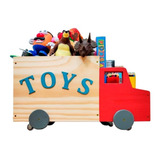 Caixa De Brinquedos Baú Organizador De Madeira Truck Toys