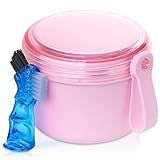 Caixa De Dentadura à Prova De Vazamento- Copo De Banho Para Viagem- Recipientes De Dentadura Para Imersão De Dentaduras Completas E Parciais- Retentores- Kit De Limpeza De Dentadura Caixa Com Escova De Limpeza De Dentadura - Rosa