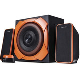 Caixa De Som 2 1 50w Rms Grade Gamer Preta E Laranja