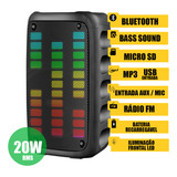Caixa De Som Bluetooth 20w Luz Led Entrada Pendrive Aux Grasep D 3209