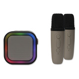Caixa De Som Karaokê 2 Microfone Bluetooth Infantil Muda Voz Cor Bege 110v 220v