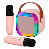 Caixa De Som Karaokê 2 Microfones Infantil Sem Fio Portátil Cor Rosa