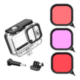 Caixa Estanque Kit 3 Filtros Para Gopro Hero9 10 11 Black