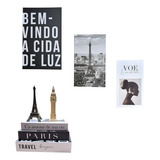Caixa Livro Decorativo Fake Kit 3 Porta Objetos Travel Bonjour Paris