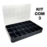 Caixa Organizadora 21 Divisórias Tampa Base Preta Kit 3 Pçs