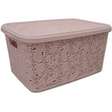 Caixa Organizadora C Tampa Rattan Floral Rosa 10 Litros