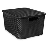 Caixa Organizadora Rattan Com Tampa 15 Litros Preta