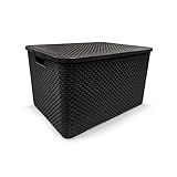 Caixa Organizadora Rattan Com Tampa 40 Litros Preto Arqplast