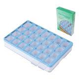 Caixa Porta Remédios Organizador Portátil Comprimidos Mensal Cor Azul E Branco
