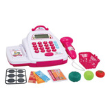 Caixa Registradora Com Luz Som E Calculadora Rosa Original