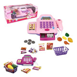 Caixa Registradora Infantil Calculadora Dinheiro Brinquedo Cor Rosa Claro pink