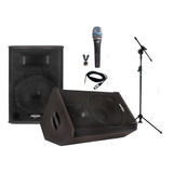 Caixa Som Ativa E Passiva + Microfone Lyco Pedestal Karaoke