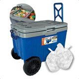 Caixa Térmica Grande Cooler 54lt 74 Latas Com Rodas Gelos