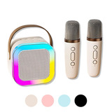Caixinha De Som Karaokê Portátil Bluetooth 2 Microfones Led