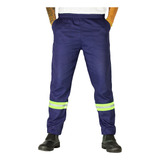 Calça Brim Faixa Refletiva Uniforme Trabalho Profissional