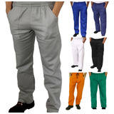 Calça Brim Uniforme Trabalho Profissional Elástico Cadarço
