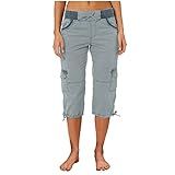 Calça Capri Feminina Cargo Com Cordão Confortável Para Ioga Calça Folgada Para Treino Verão E Caminhada A1 Azul GG