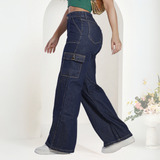 Calça Cargo Feminina Soltinha Bolso Lateral Cós Alto