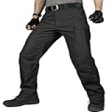 Calça Cargo Masculina Free SOLDIER Resistente à água Ajuste Relaxado Tática Combate Exército Calça De Trabalho Com Vários Bolsos Reta Preto 34W X 30L