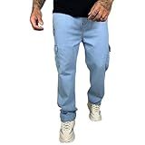 Calça Cargo Masculina Jeans Larga Tática Bolso Lateral Clara BR Alfa M Regular Regular Jeans