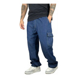 Calça Cargo Sarja Jeans Masculino Feminino Skate Largacordão